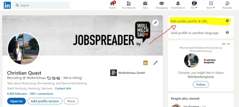 URL des Linkedin Profils anpassen
