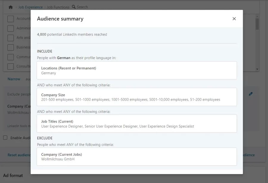 Screenshot LinkedIn: Die richtige Zielgruppe für Deine Paid Ads wählen